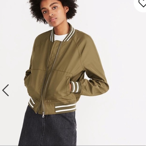 Madewell Varsity Bomber Jacket in Olive - Picture 6 of 8